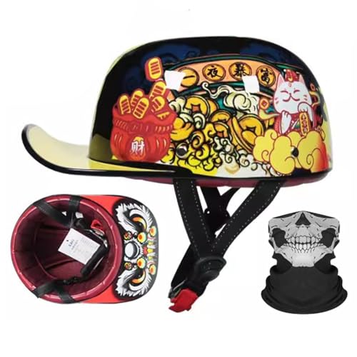 Motorrad Halbhelm Halbschalenhelm Baseballmütze-Helm Mit Gesichtsschutz ECE-Zulassung Motorradhelm Baseball Cap Retro VerläNgerte Krempe Schnellverschluss S-XL 55-62CM