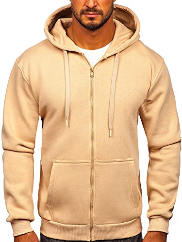 BOLF Herren Kapuzenpullover Reißverschluss Hoodie Sweatshirt mit Kapuze Pullover Pulli Langarmshirt Freizeit Sport Fitness Outdoor Casual Style 2008 Beige L [1A1]