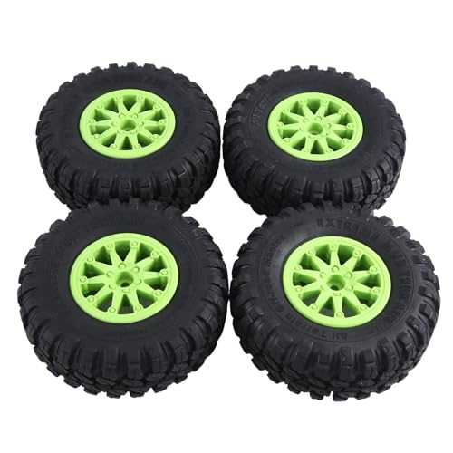 SOFORFREEM 4 Reifen aus Gummi, 118 x 44 mm, 2,2 Zoll (5,5 cm) und Beadlock-Kunststofffelge für RC Auto, 1:10 Rock Crawler Axial SCX10 RR10 RC, Grün