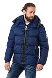 Cipo & Baxx Herren Steppjacke Winterjacke Kapuze Hoher Kragen CM201 Blau L