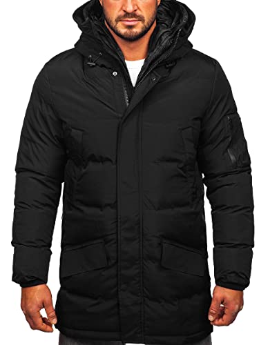 BOLF Herren Parka Jacke Winterjacke Gefüttert mit Kapuze Wintermantel Kapuzenjacke Lang Wärm Winter Herbst Freizeit Outdoor Casual Style 5M790 Schwarz XXL [4D4]