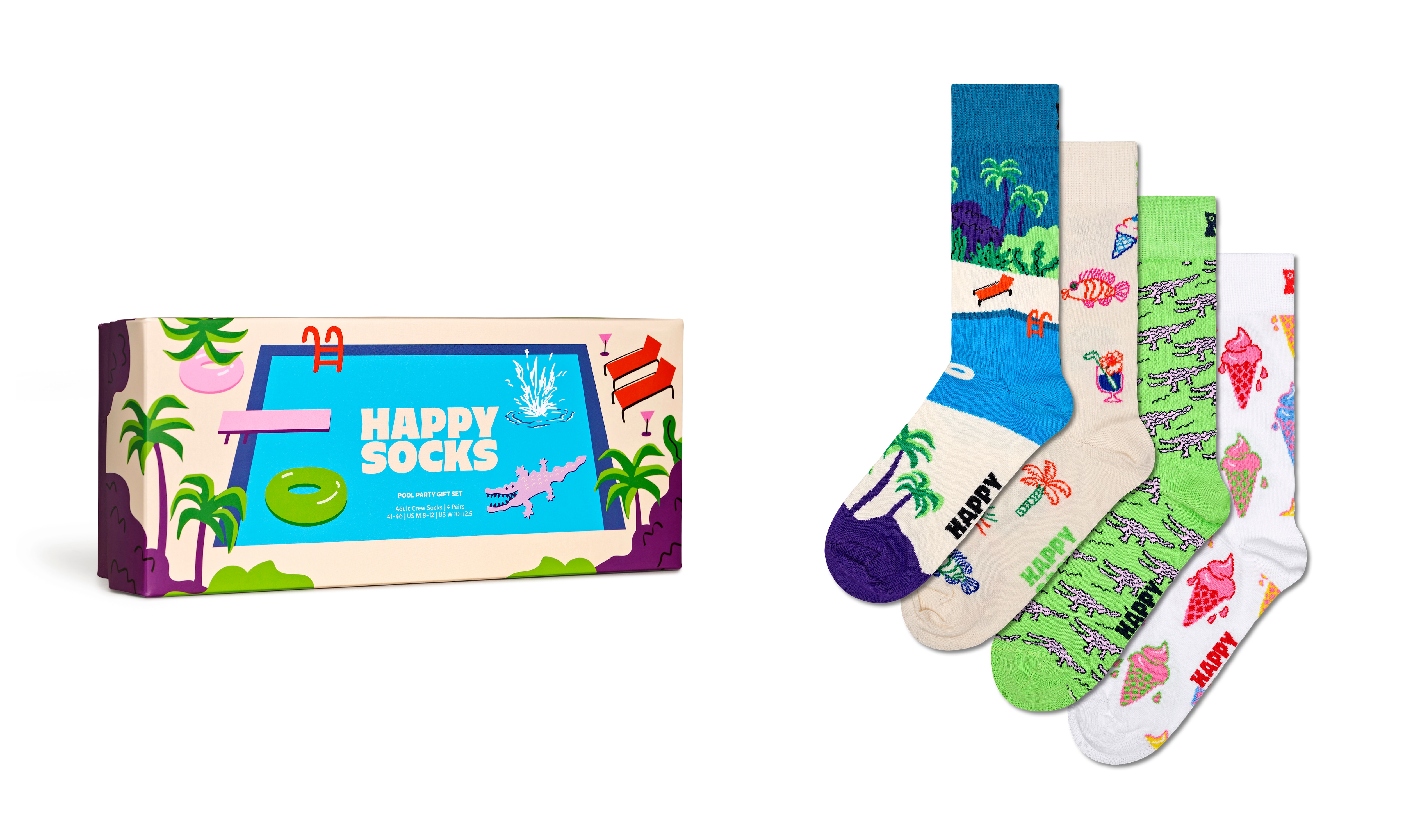 Happy Socks 4er Pack bunte Baumwolle Socken, lustige sommersocken in Geschenkbox für Damen und Herren