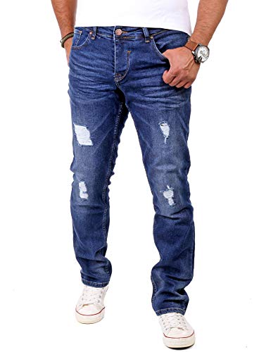 Reslad Jeans Herren Destroyed Look Slim Fit Denim Strech Jeans-Hose RS-2062 (W33 / L34, Blau)