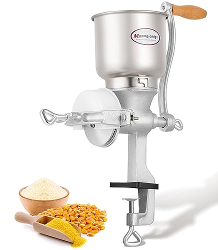 Moongiantgo Getreidemühle Manuelle mit 13cm Zoll großer Trichter & 4cm Tischklemme, Fräsgrobheit Einstellbar Handschleifer aus Gusseisen für Nuss, Kaffee, Getreide, Samen, Mais, Gewürze