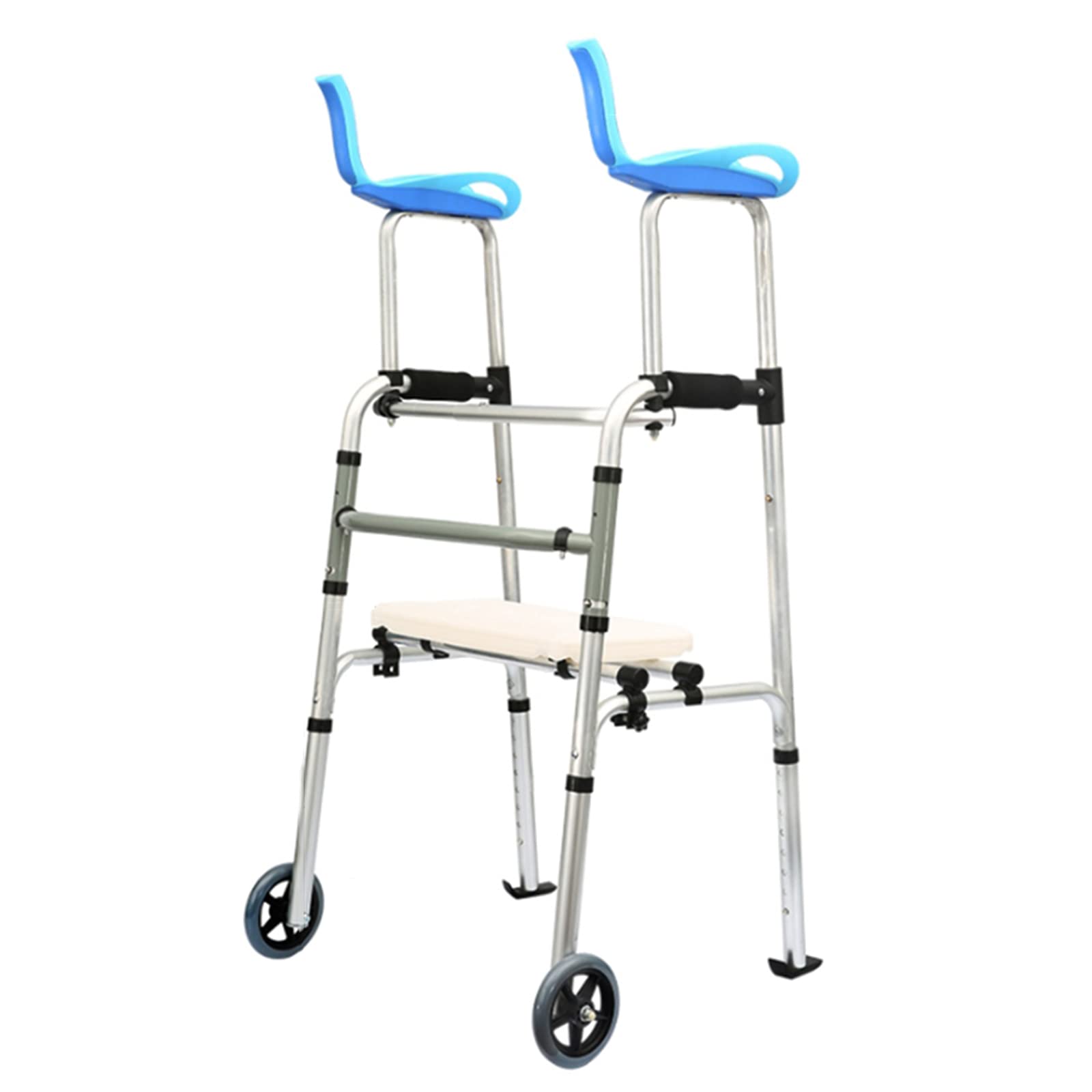 Mobility Walker Rollator mit 2 Rädern, höhenverstellbarer Rollator mit Armlehnenpolstern und Rädern, faltbare Rehabilitationshilfe für ältere Menschen mit Behinderungen, ein Vorwärtslauf