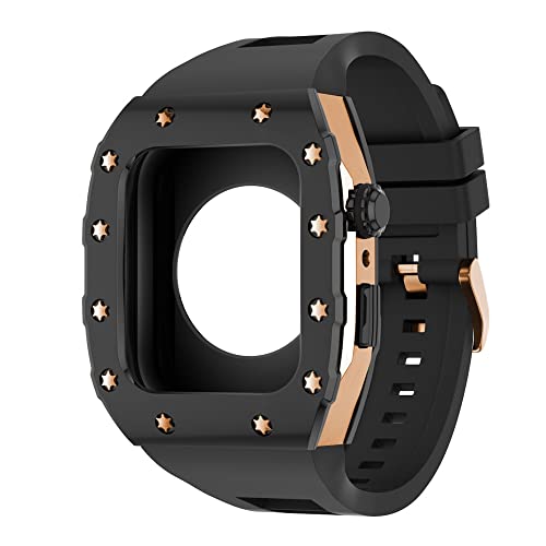 KANUZ 44 mm 45 mm Modifikationsset für iWatch Serie 7, 6, 5, 4 SE, Metallgehäuse, Silikonband für Apple Watch, Gummiband, Stoßfängerabdeckung (Farbe: B-RG-B, Größe: 45 mm)