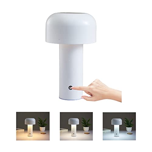 Mushroom Kabellose Tischlampe, Touch Dimmbar Pilz Lampe mit 3 Beleuchtungsmodi, LED Akku Tischleuchte, Dekorative Mushroom Lamp Aufladbar USB Tischleuchten für Schlafzimmer, Nachttisch, Kinderzimmer (