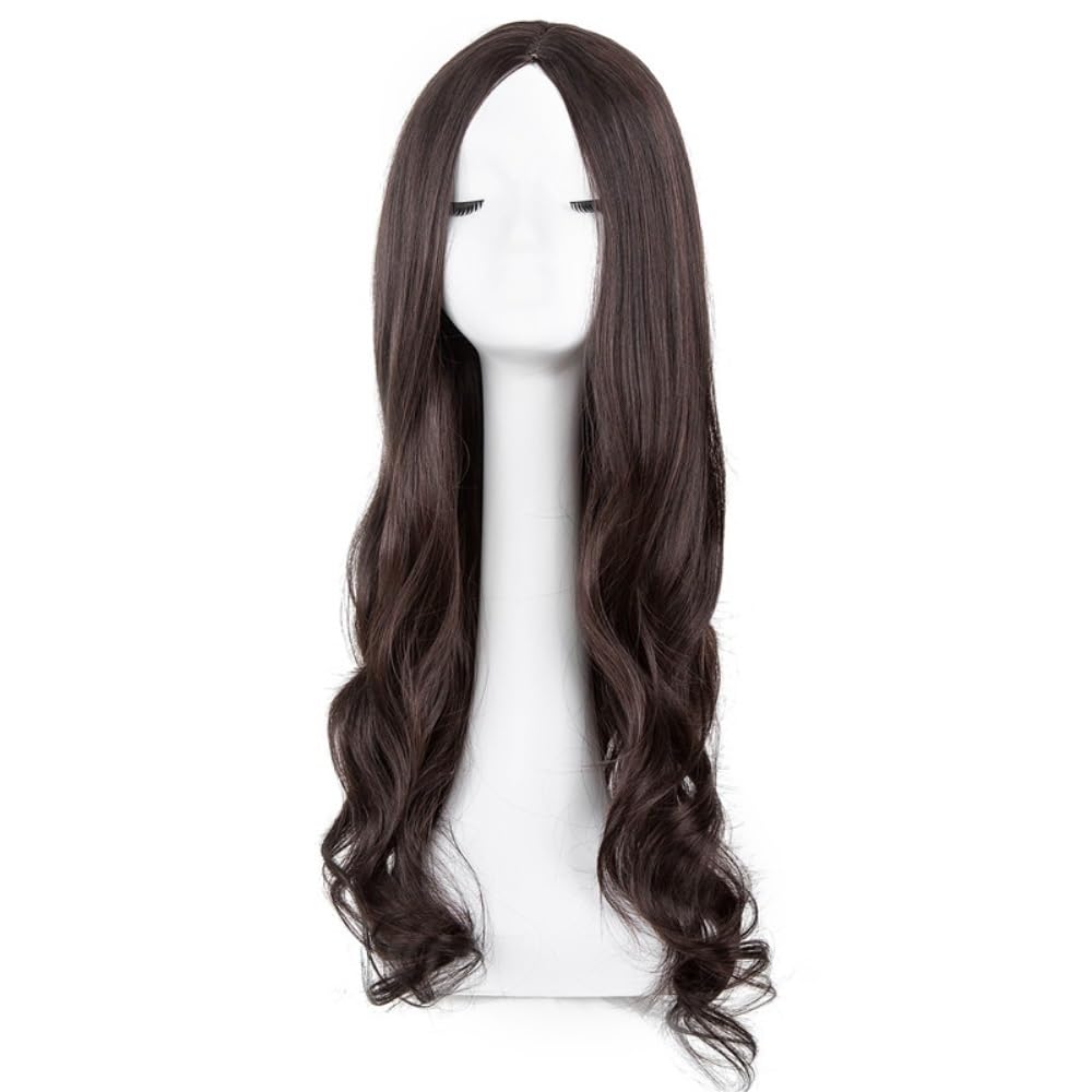 AnimeKostüm,Cosplay Perücke, Mittelscheitel, blondes Damenhaar, Kostüm, Karneval, Halloween, Party, Salon, Haarteil, modische Perücke, flachsblondes, mittelscheiteliges, langes, lockiges Haar(Brown)