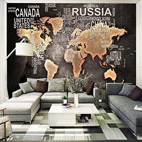 XLMING Abstrakte Minimalistische Dunkelbraune Vintage Weltkarte Küche Esszimmer Arbeitszimmer Wohnzimmer TV Hintergrund Wand 3D Tapete-300cm×210cm