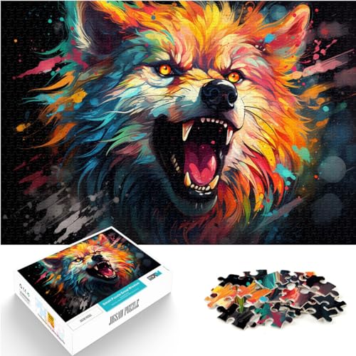 Puzzle für farbenfrohe psychedelische Kunst, Aquarellwolf, 1000-teiliges Puzzle, Holzpuzzle, Wanddekoration, einzigartige Geburtstags, 1000 Teile (50 x 75 cm)