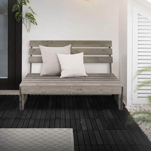 ECD Germany Gartenbank 3-Sitzer aus Tannenholz Massiv, 116x76,5x80 cm, Grau, robust & wetterfest, Sitzbank mit Rückenlehne, Holzbank Terrassenbank Hausbank Gartenmöbel, Bank für Garten Balkon Terrasse