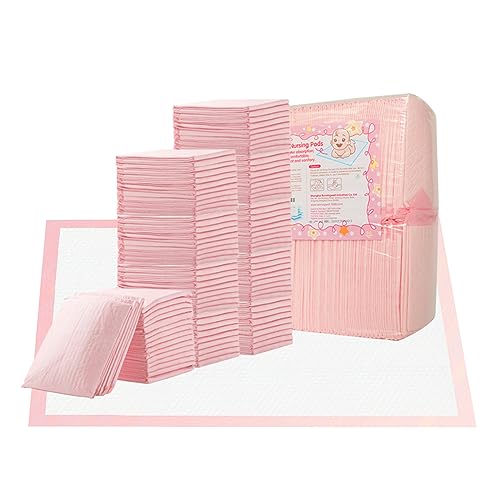 Nihao Honey Baby Einweg-Wickelunterlage, 100 Stück, Inkontinenz-Wickelunterlage mit atmungsaktivem, wasserfestem, weichem Vliesstoff, auslaufsicher, schnell saugfähig (33 x 45,7 cm, Rosa)