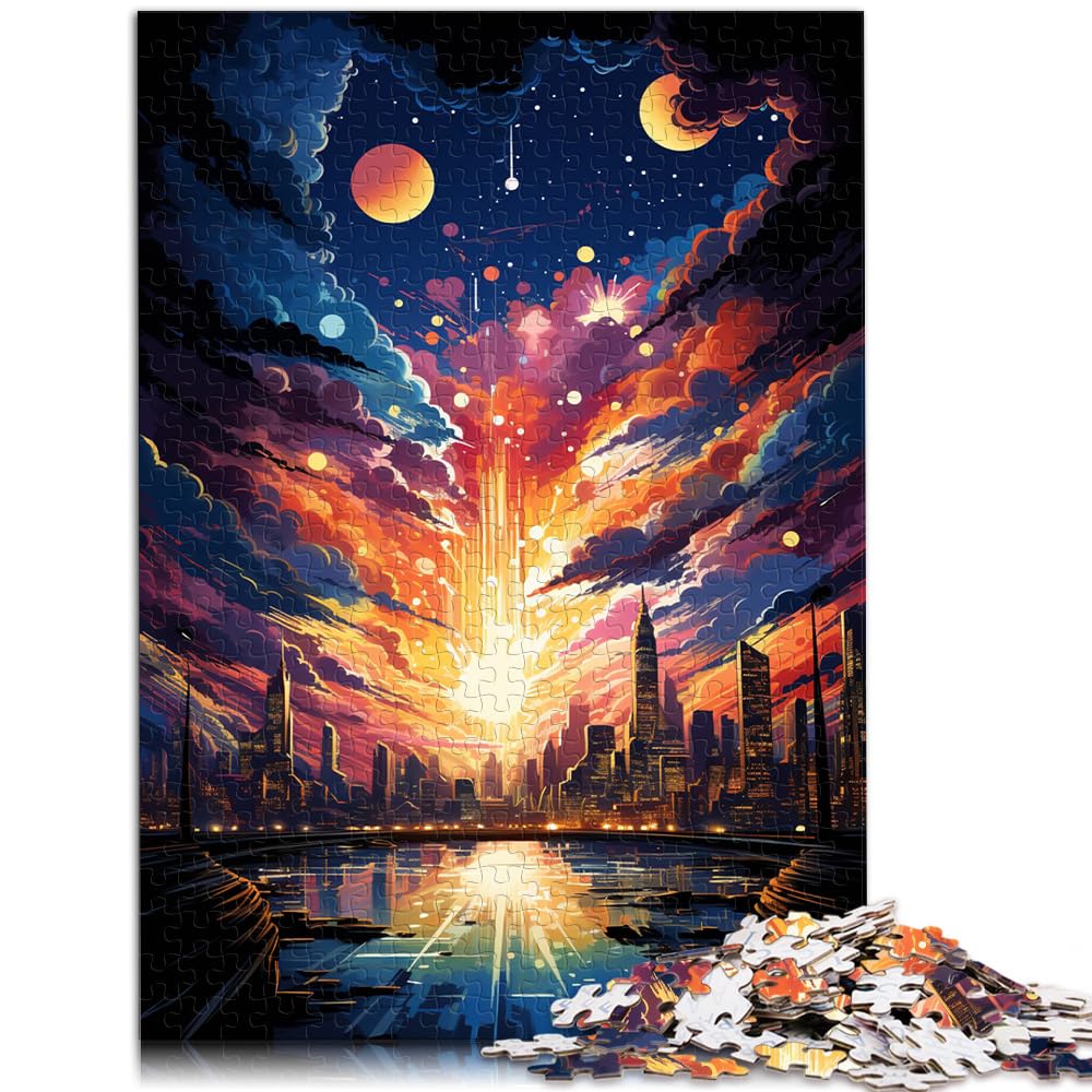 Puzzle Bunte Psychedelie der Lichter der Stadt für Erwachsene, 1000-teiliges Puzzle, Holzpuzzle, entspannendes geistiges Lernspielzeug, 1000 Teile (50 x 75 cm)