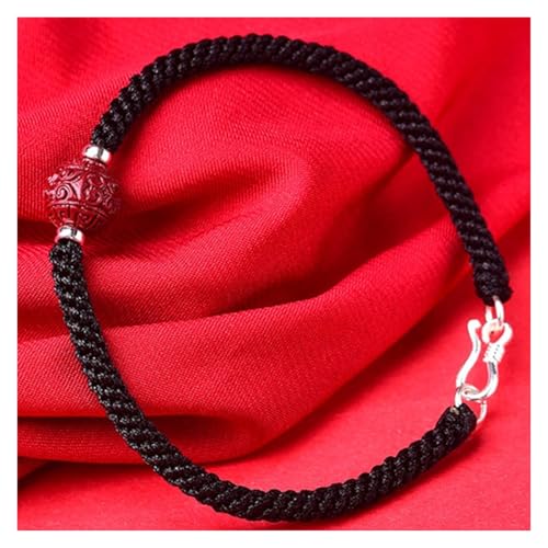 FFENFRYOU Feng Shui rotes Schnurarmband, rotes Glücksarmband Zinnober-Transferperlen, geschnitztes Rückenmuster, Zinnober-Perlenarmband, Glücks-Webarmband, verstellbar, Unisex-Talisman(Black)