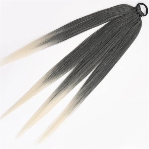 Human Hair Bundles Synthetische Pferdeschwanzverlängerungen, Boxzöpfe, wickeln sich um den Chignon-Schwanz mit Gummiband-Haarring, 26-Zoll-Ombre-Zopf Haarteil Extensions(Color:FR-13)