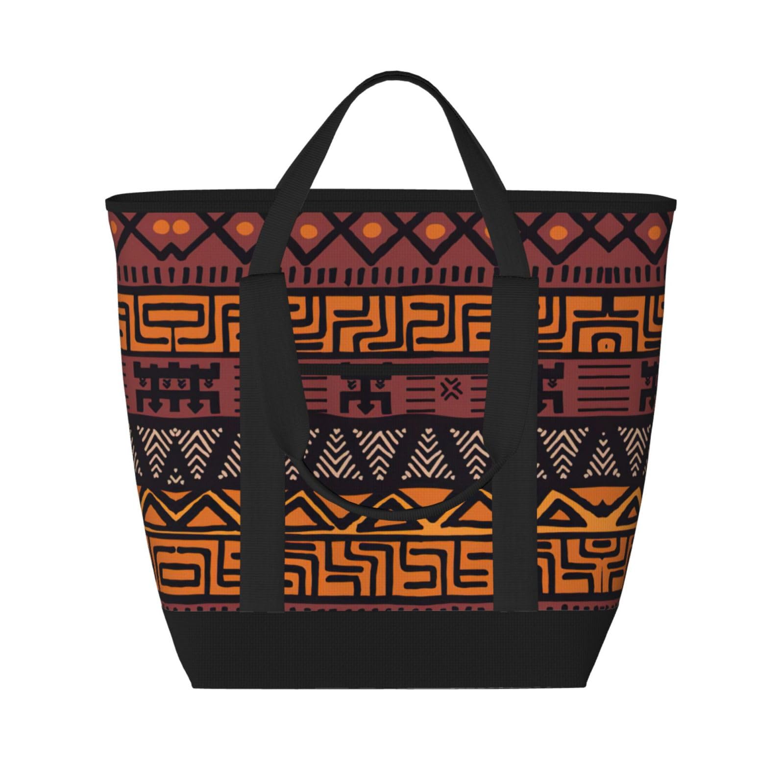 YQxwJL Einkaufstasche mit afrikanischem Schlammstoff, Tribal-Druck, großes Fassungsvermögen, isolierte Lunchtasche, wiederverwendbare Einkaufstasche mit Reißverschluss, für Damen und Herren