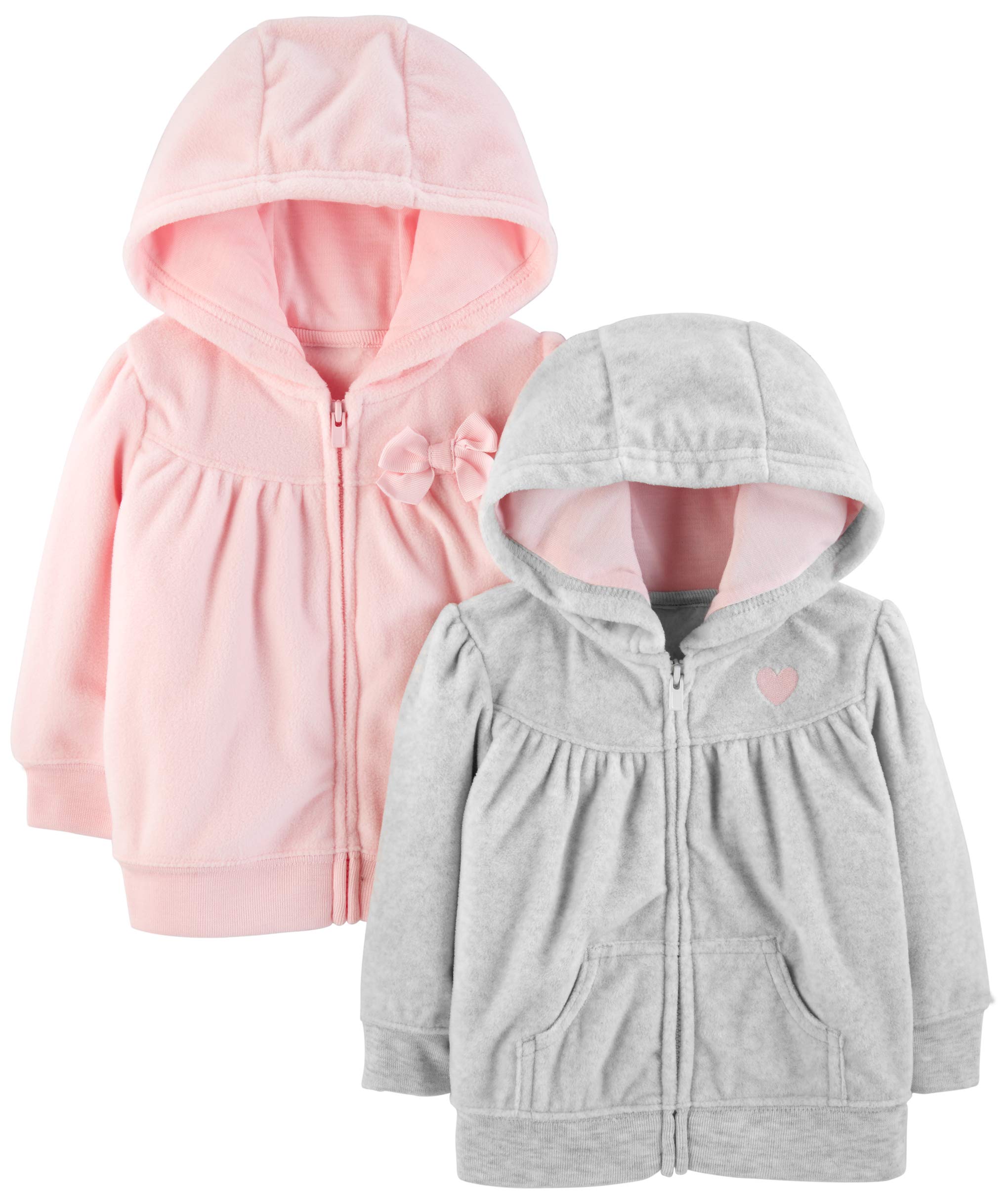 Simple Joys by Carter's Baby-Mädchen 2-Pack Fleece Full Zip Hoodies Products, Hellgrau/Rosa, 3-6 Monate (2er Pack)