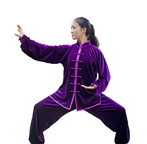 Tai Chi Uniform Und Samt Halten Warm Atmungsaktiv Tai Chi Kleidung Kung Fu Qi Gong Kleidung Kampfsport Kleidung Gruppenleistungskleidung Herbst Winter Style,Purple-XXXL