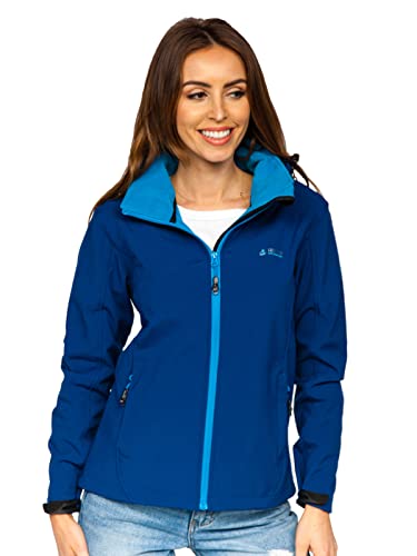 BOLF Damen Softshelljacke Übergangsjacke mit Kapuze Regenjacke Funktionsjacke Winddicht Wasserdicht Sportjacke Trekkingjacke Atmungsaktiv Outdoor Style AB056 Dunkelblau S [D4D]