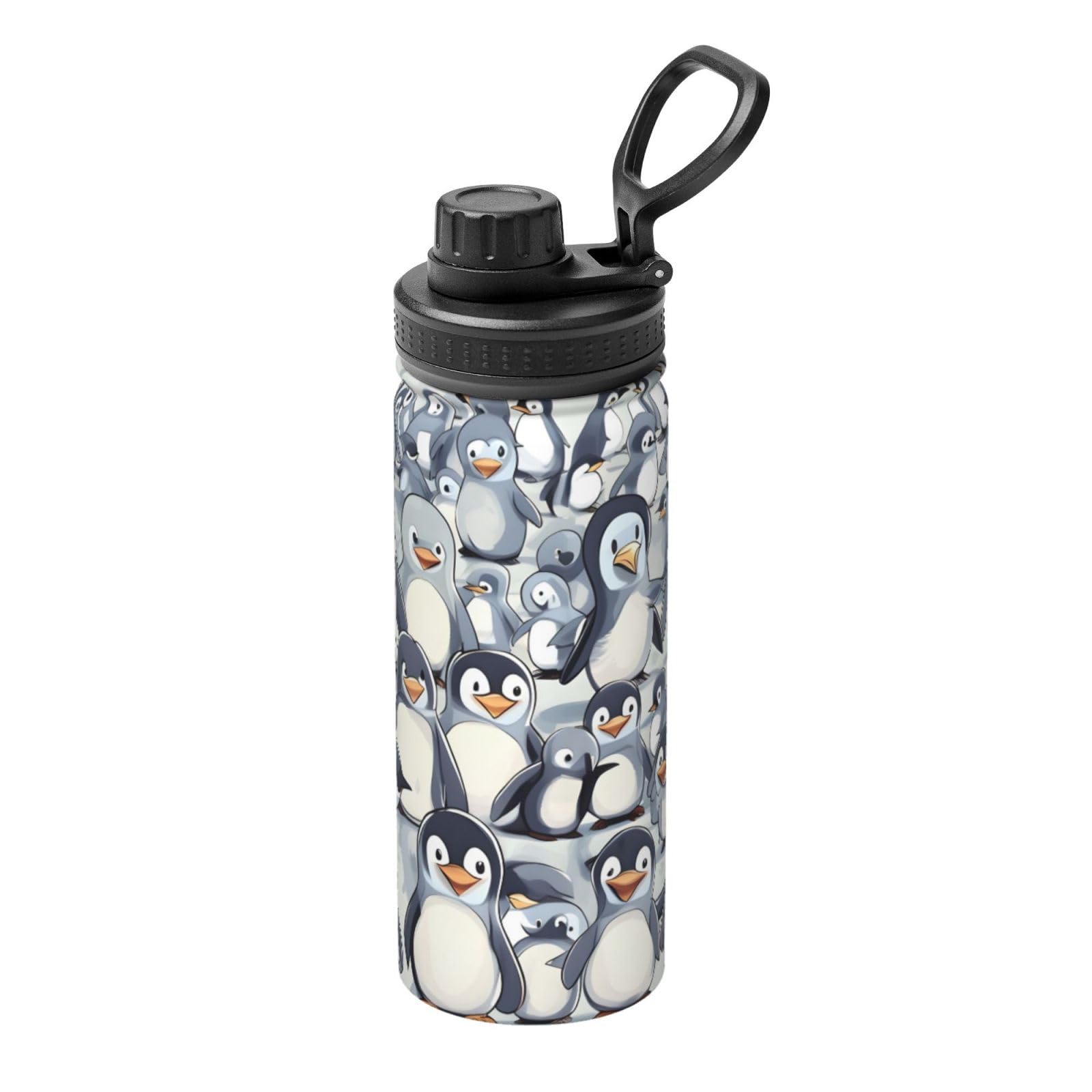 YQxwJL Wasserflasche mit niedlichem Pinguin-Skizzenaufdruck, 530 ml, Edelstahl-Flasche, Sport-Trinkflasche für Männer und Frauen