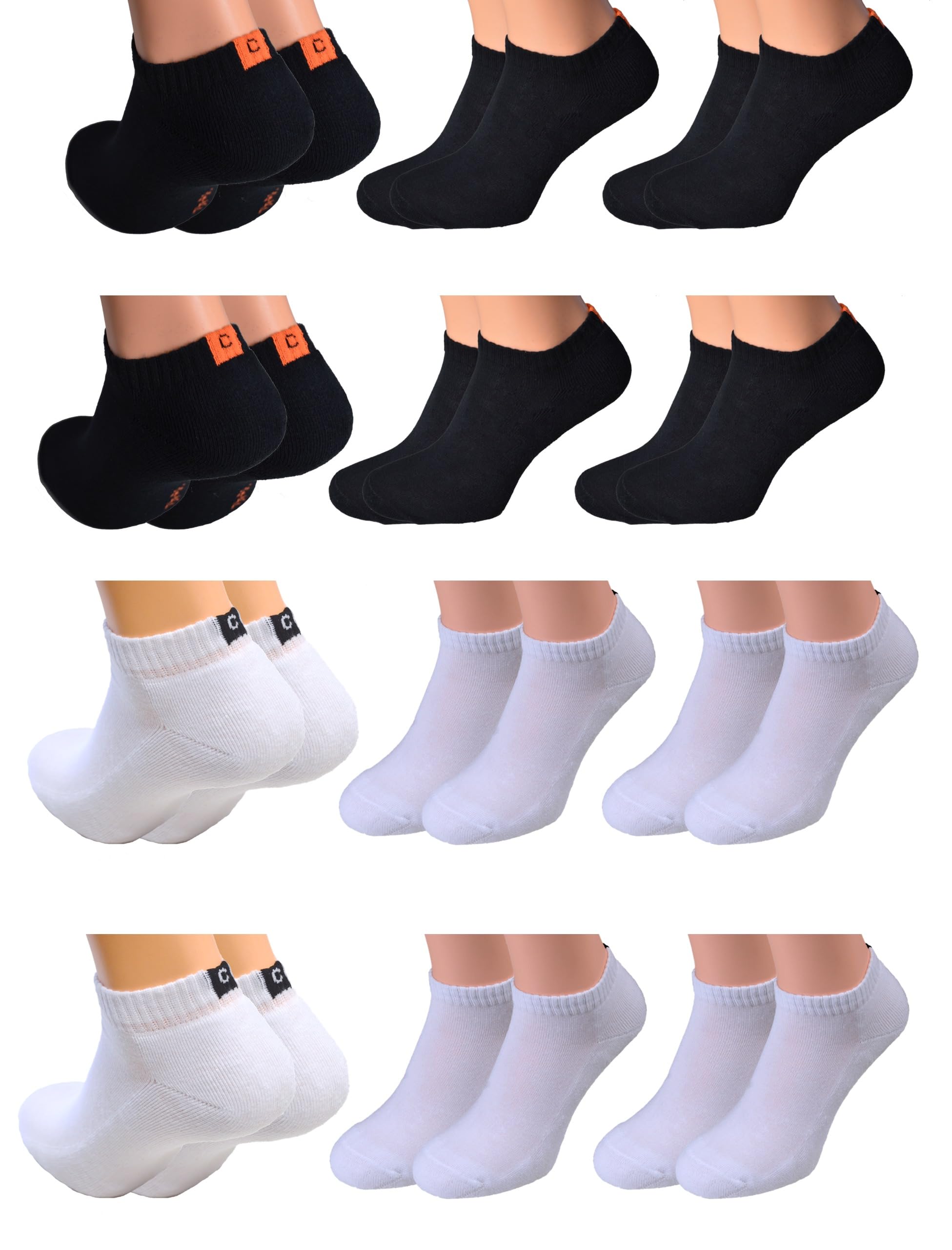 6 Paar weiße und 6 Paar schwarze Herren Damen Sport Sneaker Socken mit Frotteesohle Gr. 39/42