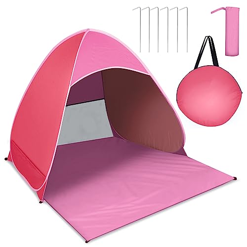 JOPHEK Pop-Up Beach Shelter, Beach Tent UPF 50+Portable Beach Tent Small Pack Size, Includes Carry Bag and Pegs (Rosa)