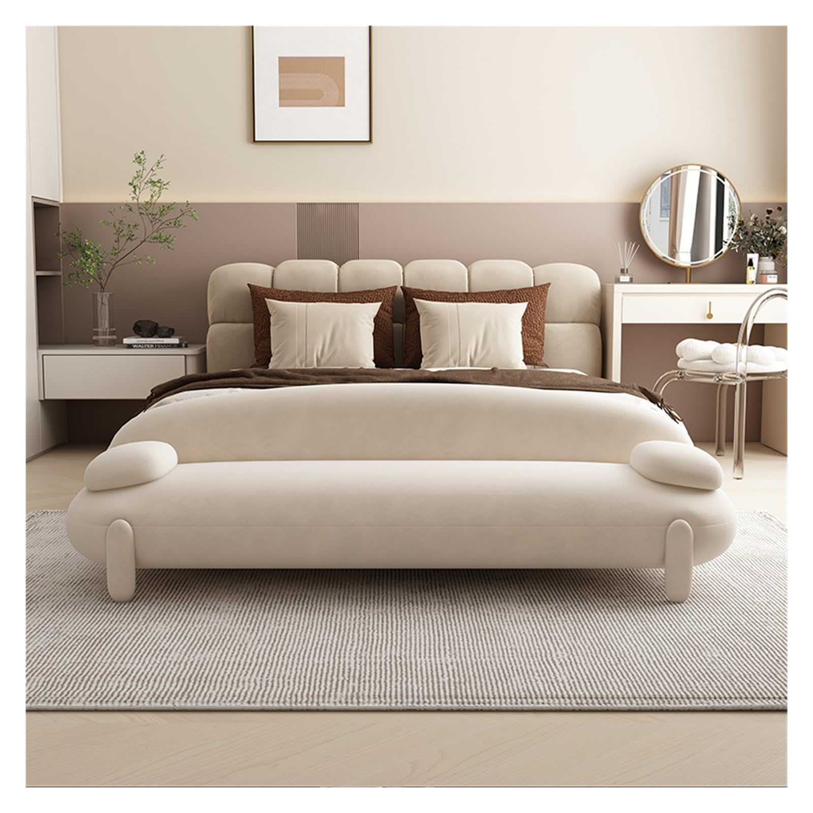 Sitzbank für Schlafzimmer Gepolsterte lange Bank, moderne getuftete Bettbank mit osmanischem Holzrahmen, Akzentbank for den Eingangsbereich, das Esszimmer und das Wohnzimmer Bettbank(White,180*55*60cm