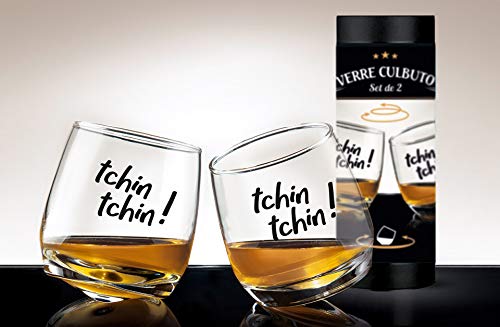 kA 2 er Set Whisky Gläser Tchin, Tchin - Wackelglas, Schwenkglas,Perfekt für Zuhause, Restaurants und Partys Spülmaschinenfest