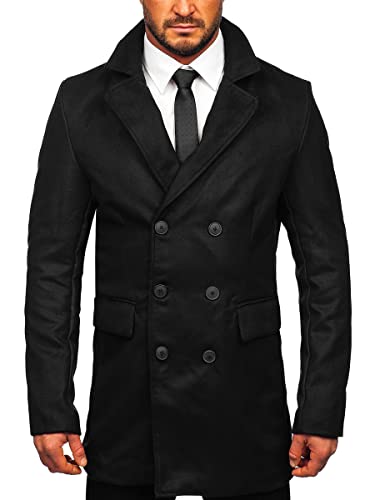 BOLF Herren Mantel Kurzmantel Wintermantel Winter Jacket Business Freizeit Reverskragen Herbst Jacke Mittellang Trenchcoat Outdoor Style 79B3-073 Schwarz XL [4D4]