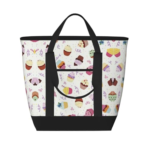 YQxwJL Delicious Cupcakes Print Large Capacity Tote Bag,Insulated Lunch Bag,Reusable Grocery Bag with Zipper for Women Men