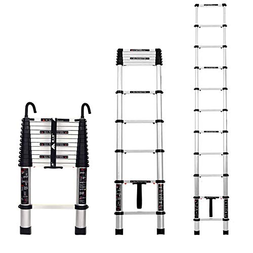 RASOANOA Ausziehleiter, Aluminium-Klappleiter, Ingenieur-Pavillontreppe, gerade Heimleiter, Steigleiter, OneClick-Teleskopleiter, mit Haken, leicht zu verstauen und leicht zu tragen (Haken Ambitious