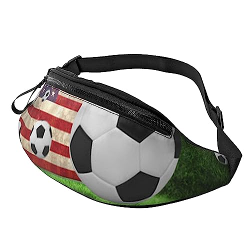 HSJFS Modische Hüfttasche mit buntem Fußballdruck, verstellbare Hüfttasche, lässige Brusttasche, Fußball USA-Flagge, Einheitsgröße