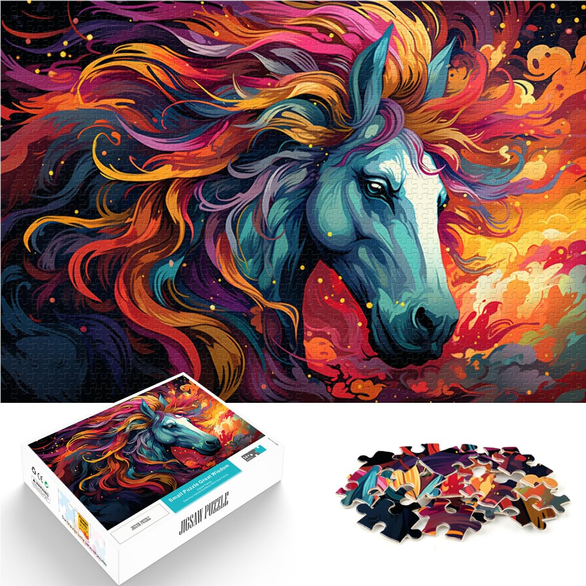 Puzzle Puzzle Regenbogen-Fantasie-Pferd Puzzle für Erwachsene 1000 Holzpuzzle Jedes Teil ist einzigartig - Anspruchsvolles, unterhaltsames Familienspiel 1000 Teile (50 x 75 cm)