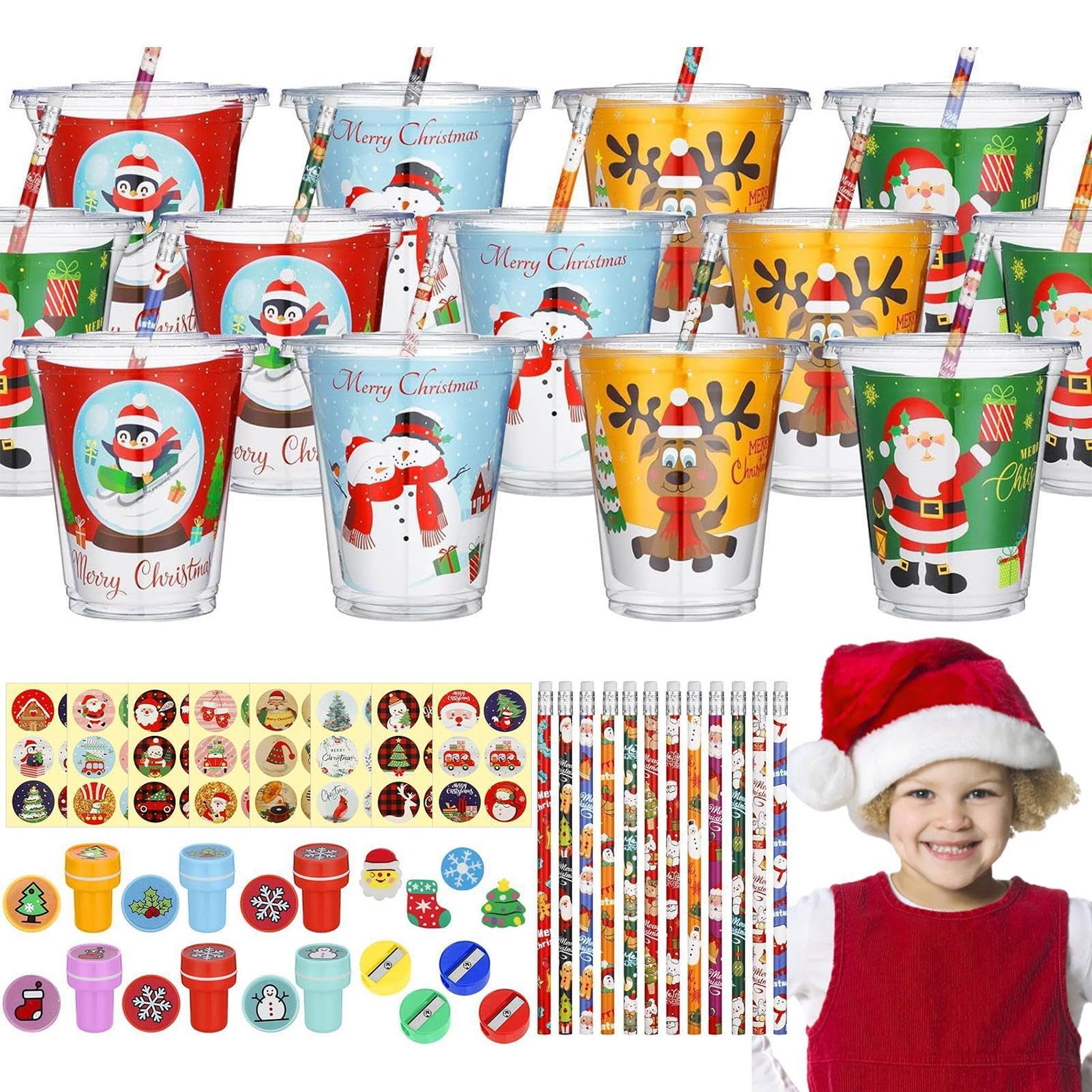 Takluu Schüler-Schreibwarenset,Schreibwarenset für Schüler - 144X Weihnachts-Briefpapier-Set, Cartoon-Spielzeug für die Schule | Bleistift-Radiergummi-Weihnachtsfeier-Briefpapier für Schlafsaal,