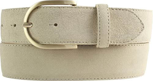 BELTINGER Damen-Gürtel aus Veloursleder 4 cm | Velour-Gürtel für Damen 40mm | Wildleder-Gürtel 4cm mit goldener Gürtelschnalle | Beige 85cm