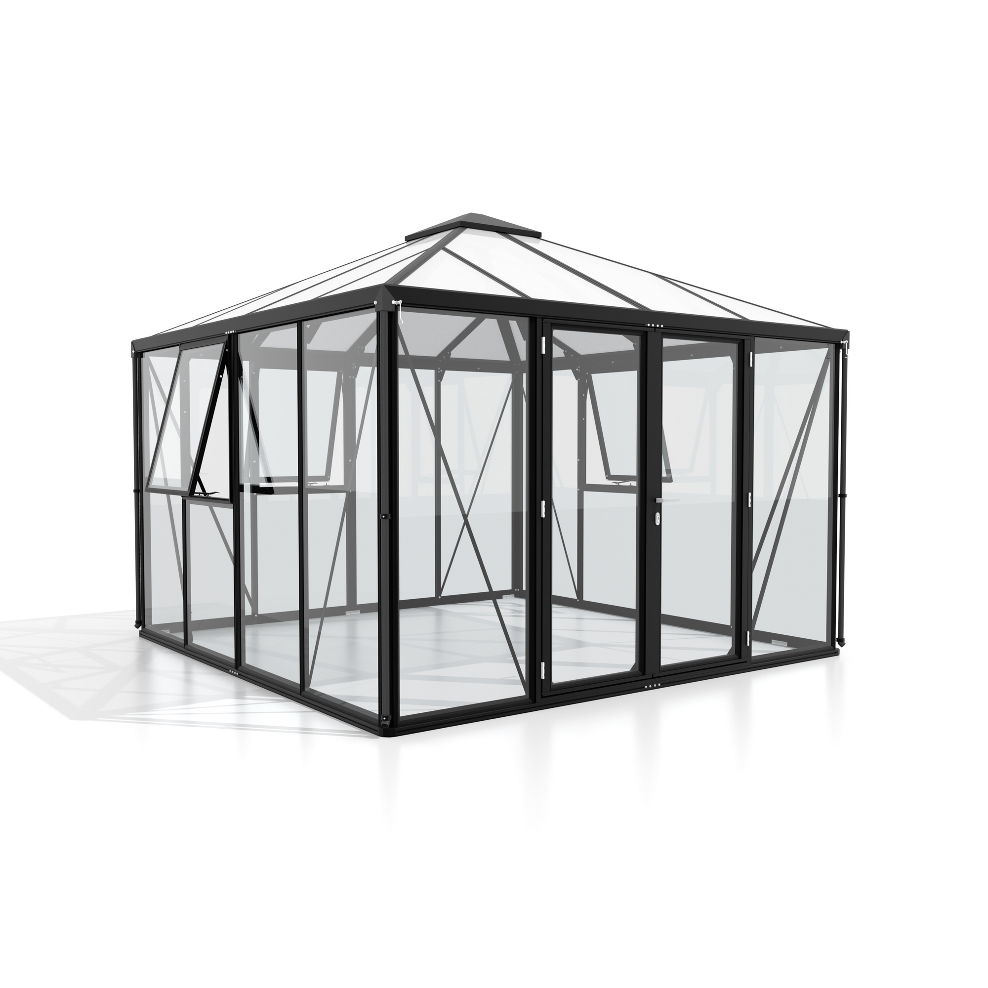 Vitavia Gewächshaus 'Fortuna 1000' 10,2 m² 314,4 x 314,4 cm 3 mm Sicherheitsglas/10 mm Hohlkammerplatten schwarz 3