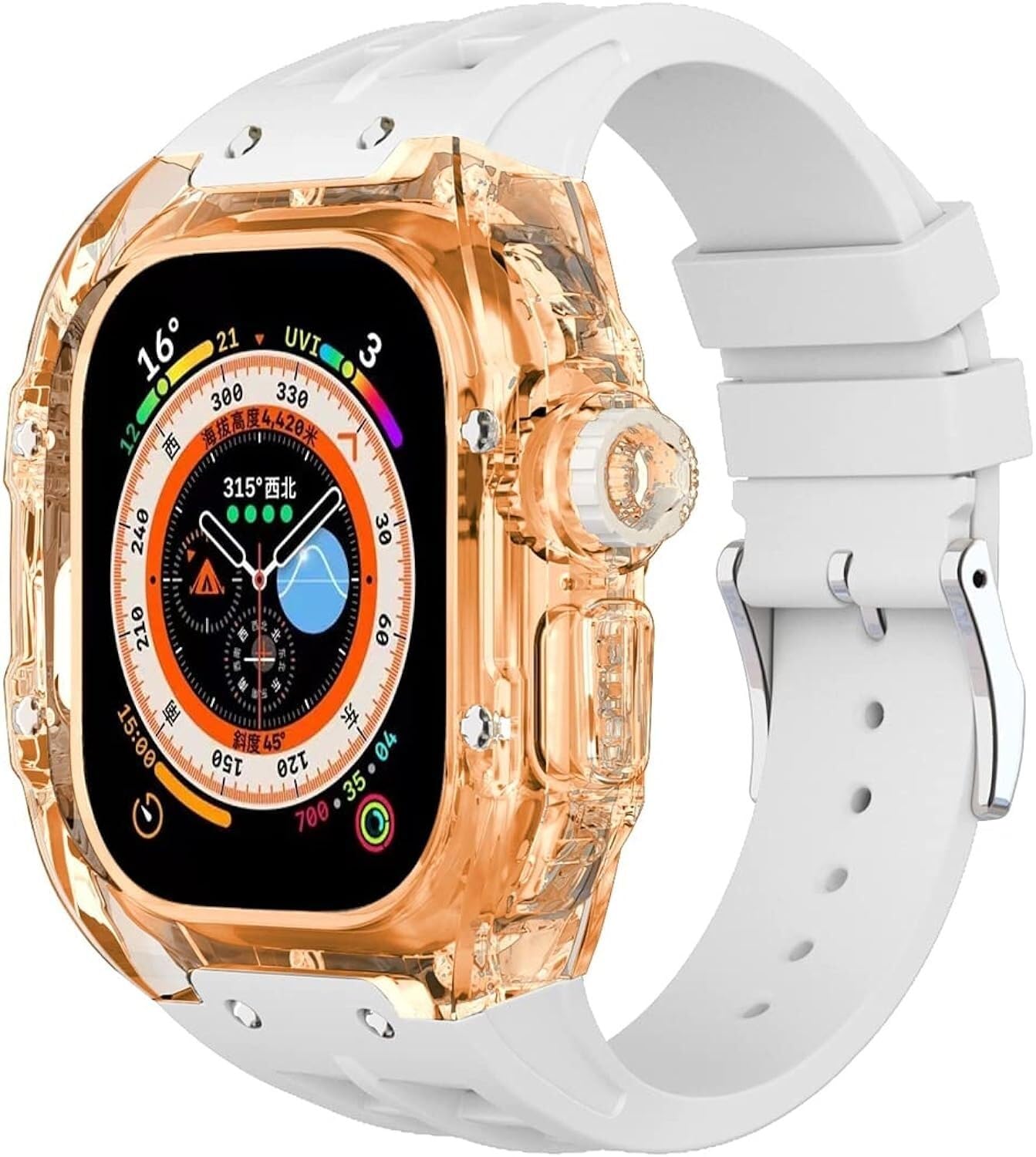 NEYENS 49 mm Fluorkautschuk-Uhrenarmband + transparentes Gehäuse-Modifikationsset, für Apple Watch Ultra 49 mm, luxuriöses Silikon-Gummiband, für Ultra 8, 49 mm Serien-Ersatz, 49 mm, Achat