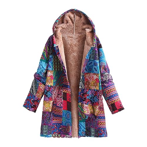 Plüschjacke Damen Teddy Wintermantel Große Größen Kapuzenpullover Vintage Cardigan Kapuzenjacke mit Kapuze und Knöpfleiste Herbst Winter Hoodie Pullover Sweatshirt Bunte Retro Jacke Mantel Streetwear