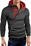 Grin&Bear Slim fit Halfzip Jacke Kapuze Hoodie Sweatshirt Kapuzenpullover, anthrazit-rot, S, GEC401