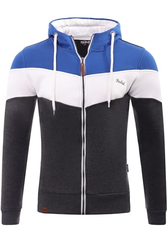 Reslad Sweatjacke Herren Kapuzenpullover | Hoodie Männer Zipper Pullover mit Kapuze Bequeme Baumwolle RS-1007 Blau-Anthrazit 2XL