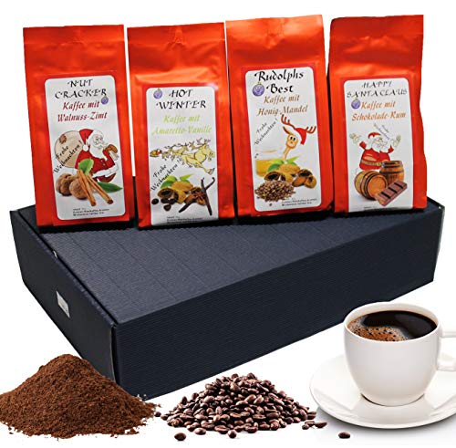 Weihnachtliches Geschenk Set aromatisierter Kaffee " Weihnachtskaffee " 4 x 200 g Aromakaffee ganze Bohne Kaffee-Geschenkset