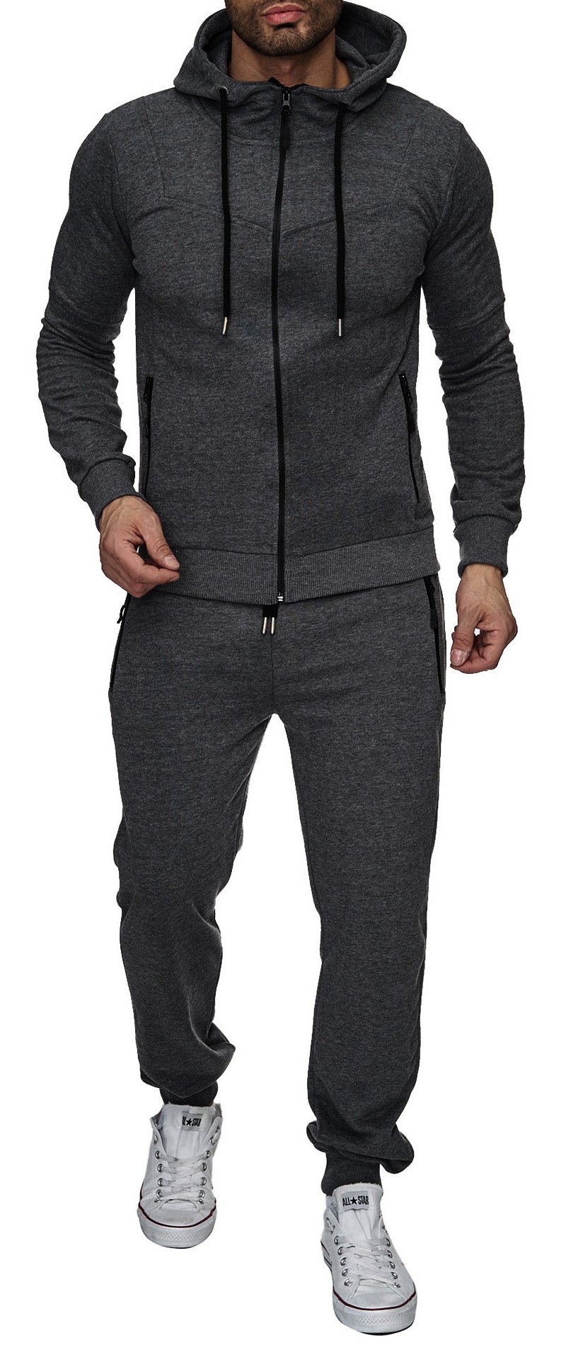 Reslad Trainingsanzug Herren Jogginganzug für Männer Sportanzug Freizeitanzug Jogginghose + Zip Sweatshirt Oberteil RS-5063 Anthrazit-Grau XL