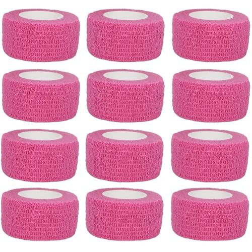 12 Rollen 2,5 cm Selbstklebende Bandage Vet Wrap Kohäsive Bandage Tierbandage Selbstklebende Bandagen für Haustiere und Haustiere Knöchelverstauchungen-Rosa