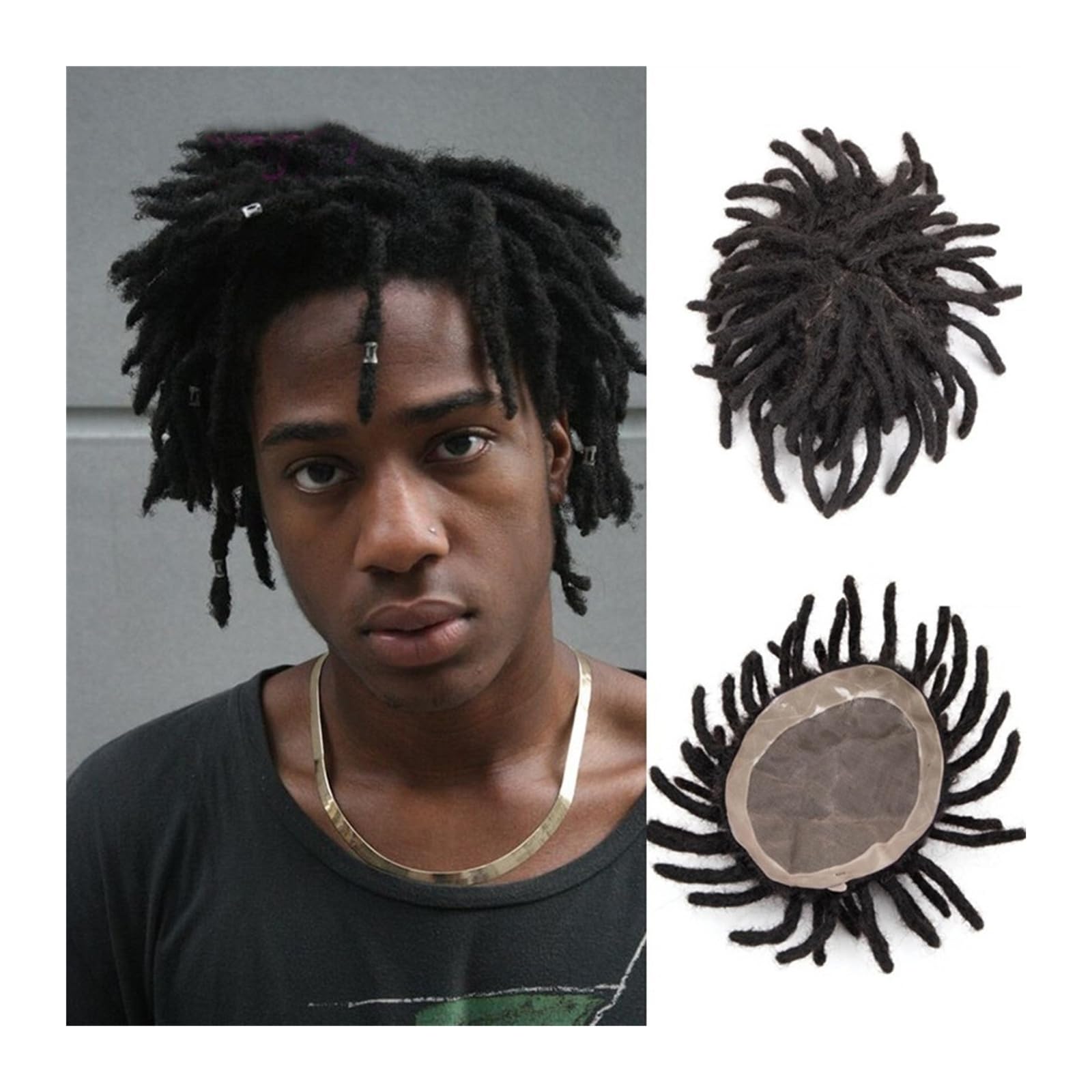 Toupet für Männer Herren-Toupet, Afro-Locken, Breadlocks, feine Mono- und NPU-Basis, Herrenhaar-Kapillarprothese, natürliches Schwarz, 7,6–17,8 cm, Ersatzsysteme for männliches lockiges Echthaar Männe