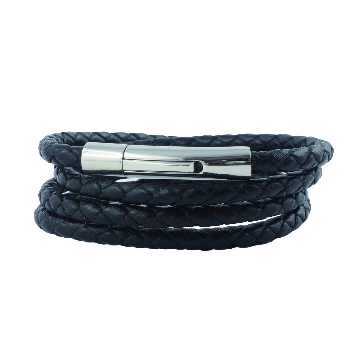 König Design Lederkette Lederband Leder-Armband 8 mm Herren Halskette Schwarz 80 cm lang mit Hebeldruck-Verschluss Silber geflochten