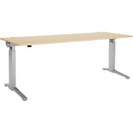 Schäfer Shop Genius Schreibtisch PLANOVA ERGOSTYLE, elektrisch höhenverstellbar, Rechteck, C-Fuß, B 2000 x T 800 x H 715-1182 mm, Ahorn/weißaluminium