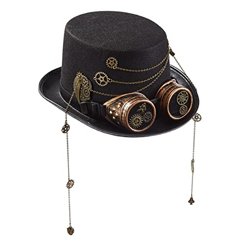 LARUISEE Retro-Zylinder, Steampunk-Hut, Halloween-Hut mit Getriebekette, viktorianische Brille, Performance-Hut, Zylinder für Halloween, Zylinder