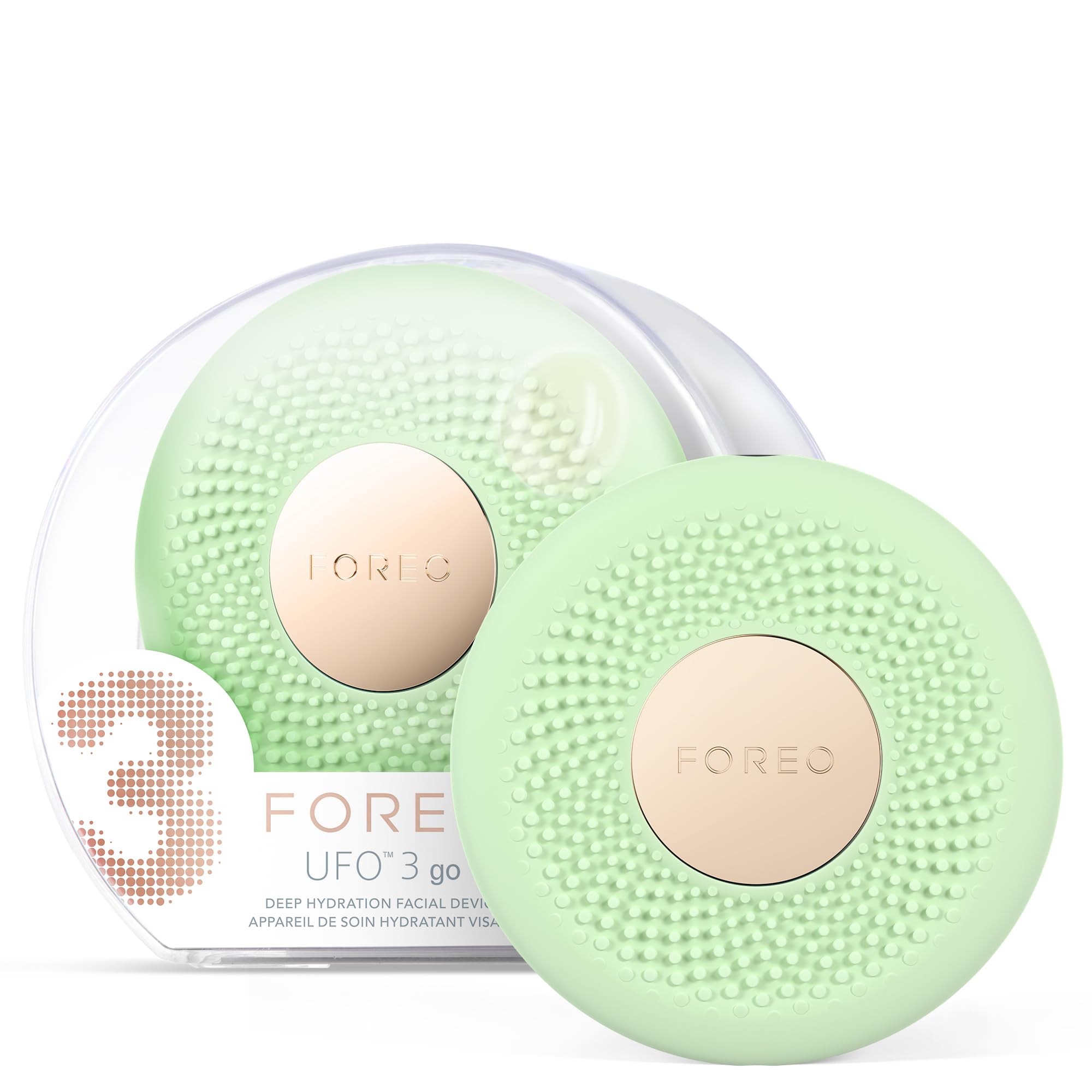 FOREO UFO 3 go Gesichtsmasken-Hautpflegegerät unterwegs – Feuchtigkeitscreme – Anti-Aging-Pflege – Vollspektrum-LED- und Rotlichttherapie – Thermotherapie – T-Sonic-Massage – kompakt – Pistachio