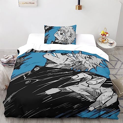 UKALOU Jujutsu Kaisen Gojo Satoru Bettwäsche 3D Print Bettbezug 3 Teilig Weiche Mikrofaser Kinder, Jungen, Mädchen Und Kissenbezug Haltbar Atmungsaktive Single（135x200cm）