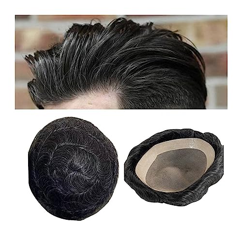 Toupet für Männer Toupet for Männer, Echthaar-Perücke, feines Mono und NPU-Basis, Herren-Toupet, indisches Remy-Haar, Prothese, glatt/30 mm gewellt, Toupet, Haarsystem, Haarteil Männer Haarersatzsyste